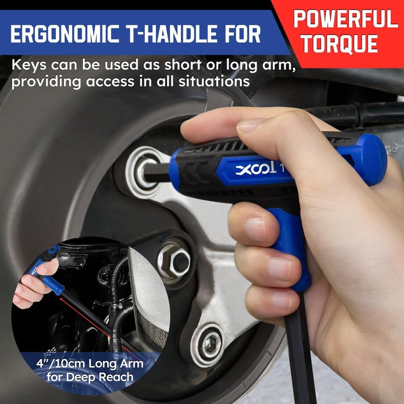 XOOL 14PCS T Handle Allen Wrench Set, Metric & SAE Hex Key Set, Long Arm Hex Key Wrench Set with Portable Organizer - Image 3